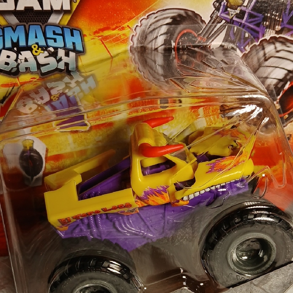 El Toro Loco Yellow & Purple Monster Jam Truck Toy - Smash & Bash Style
